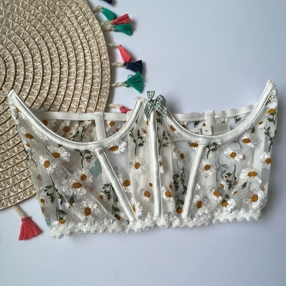 For Love And Lemons Tossed Daisy Corset Small Ivory White NEW - Picture 7 of 8